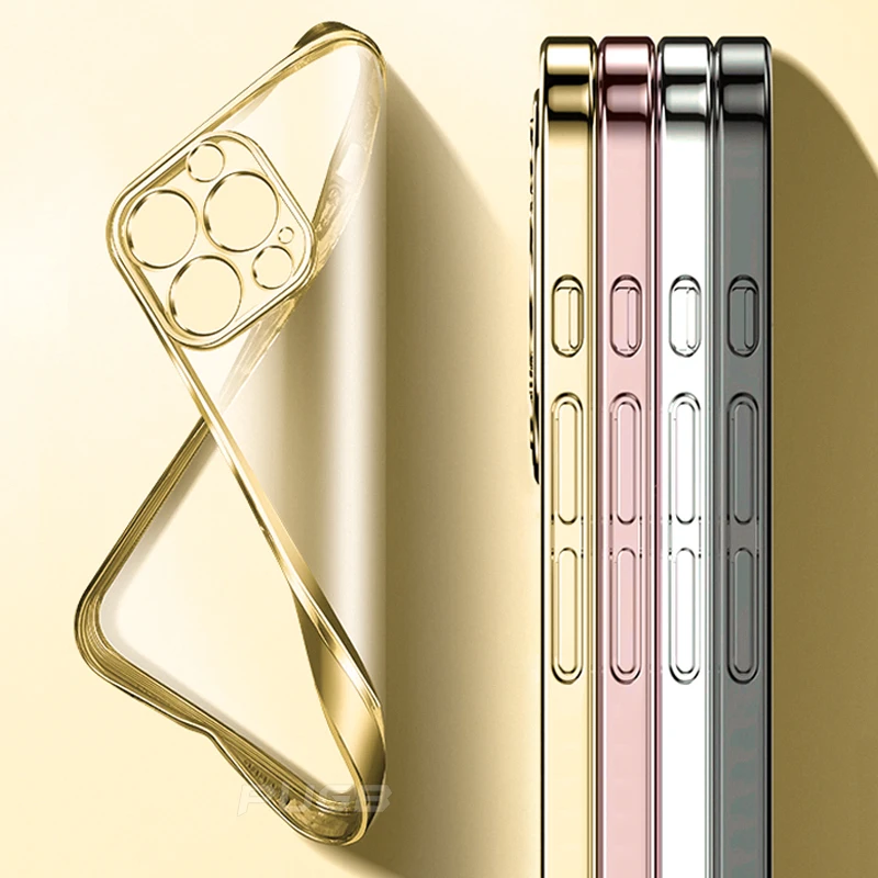 Luxury Plating soft Silicone Case for iphone 11 12 13 Pro Max mini XR X XS Shockproof Transparent Cover with Full Camera Protect