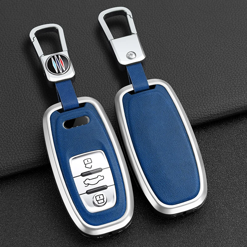 Sleek Leather Car Key Case Cover with Keychain Accessories