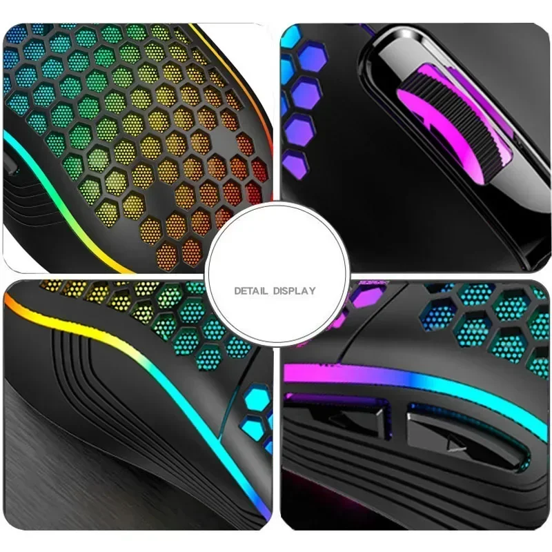 2.4G Wireless Gaming Mouse RGB Lighting Charging Mouse with Adjustable DPI Ergonomic Honeycomb Design for Desktop Laptop