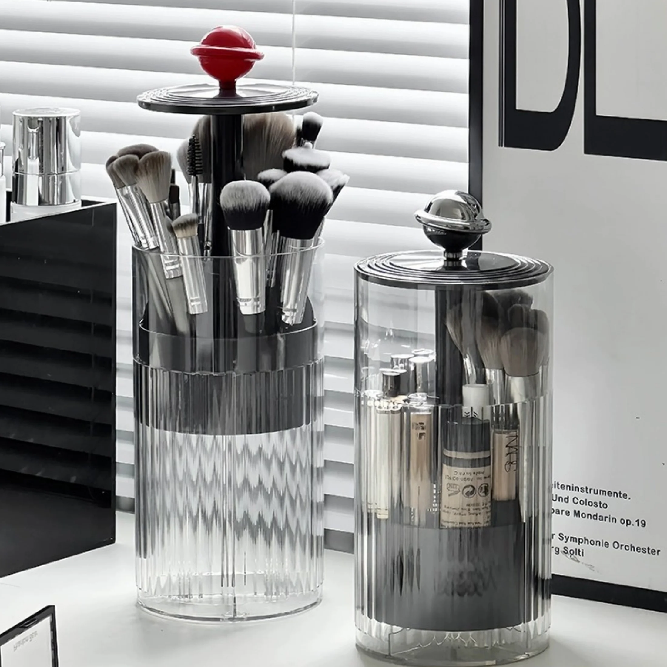 Automatic Lifting Makeup Brushes Holder Dustproof Makeup Brush Holder Lipstick Eyebrow Pen Holder Desktop Makeup Container 4
