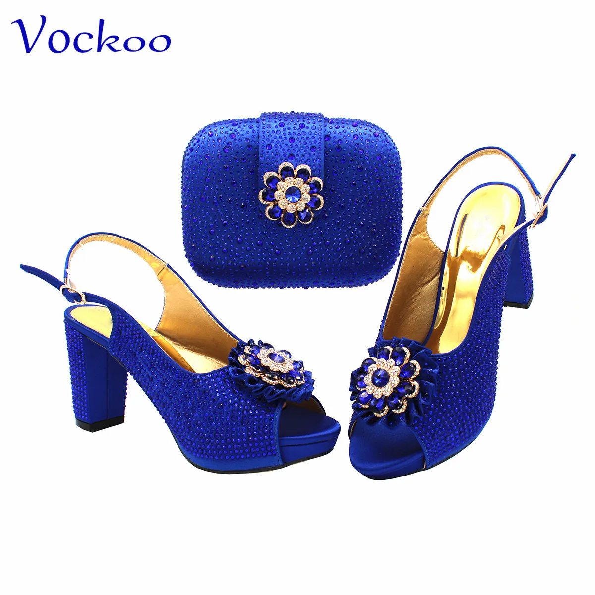 2023 Winter New Arrivals Peep Toe Italian Women Shoes and Bag in Royal Blue Color Specials Design for Wedding