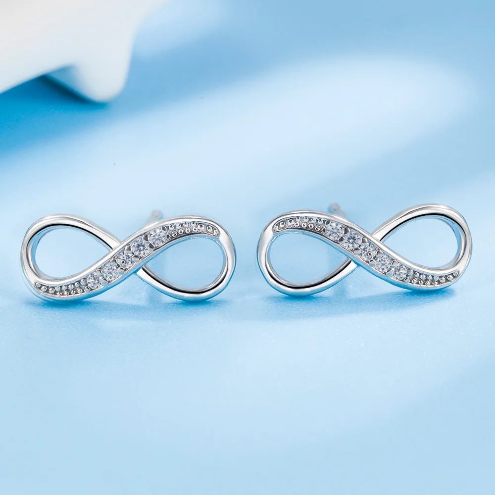 thumbnail image 2 of Pendientes clásicos de circonita cúbica con incrustaciones para mujer, aretes de aguja de plata 925, 8 formas infinitas, joyería de boda, Oorbellen, 2 of 2