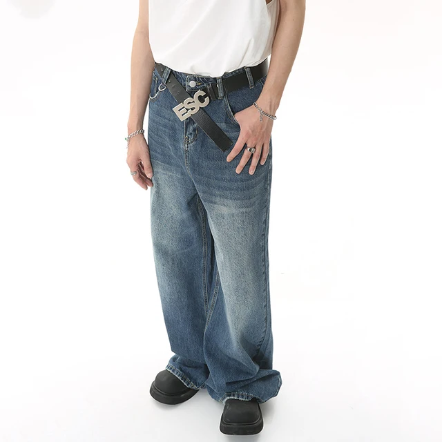 IEFB 2025 Spring New Trendy Jeans Metal Ring Design Male Gradient Color Washed Straight Male Denim Pants Wide Leg Casual 9C354 2