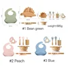 Baby Wooden Tableware Feeding Set Bamboo Dinosaur Plate Bowl Silicone Wooden Handle Frok Spoon Baby Dinnerware Feeding Supplies 6