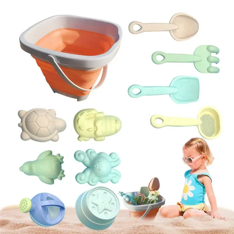 

11PCS Travel Beach Toys Foldable Beach Bucket Toys Summer Sand Toys Colander Sand Shovels Kettle Toddler Surprise Summer Game