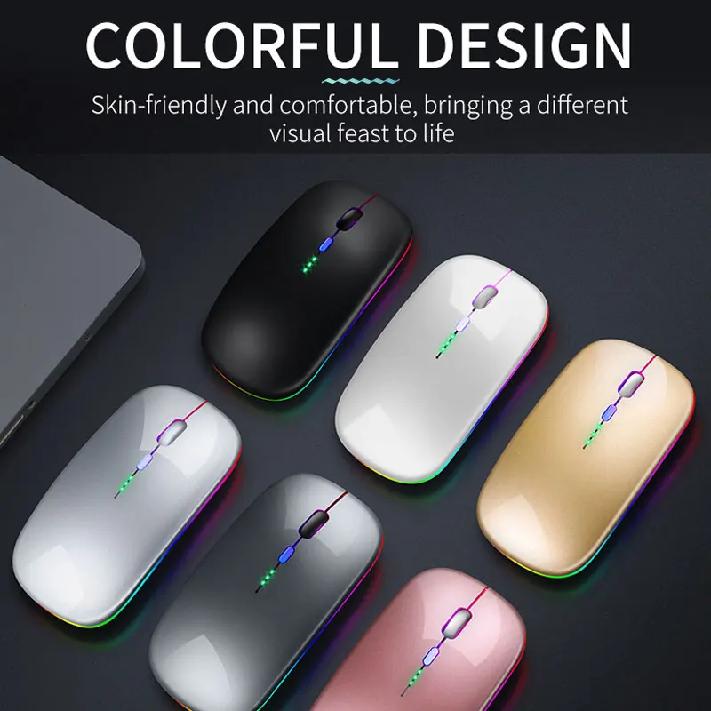 노트북 컴퓨터 PC 맥북용 무선 블루투스 5.0 마우스 - USB 충전식 RGB 조명 전원 표시등이 있는 게이밍 마우스 2.4GH