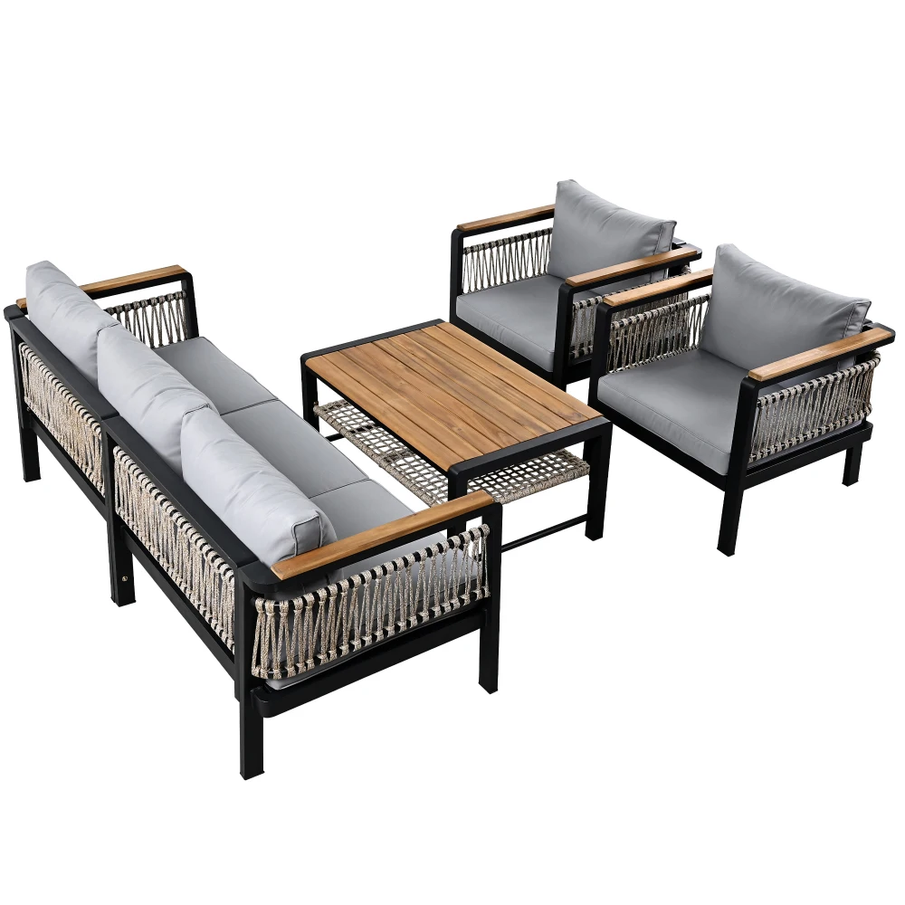 4 Pieces Outdoor Sectional Sofa Set 5-person Patio Seating Group Outdoor Cnversation Set with Cushions and a Coffee Table