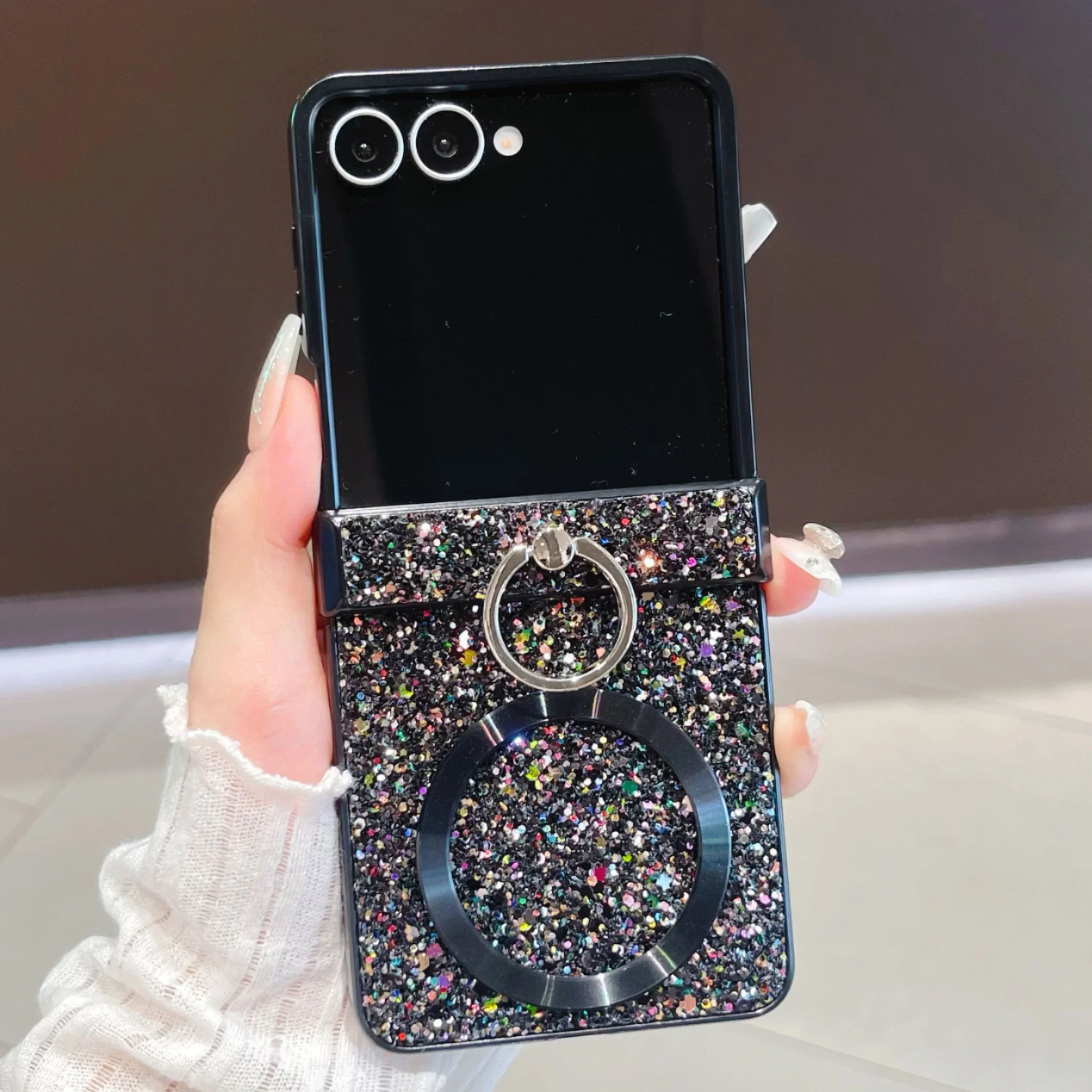 Shining Glitter Magnetic Ring Fold Bracket Case