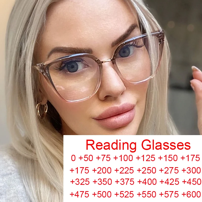 Women Reading Glasses High Quality Luxury Oversized Clear Cat Eye