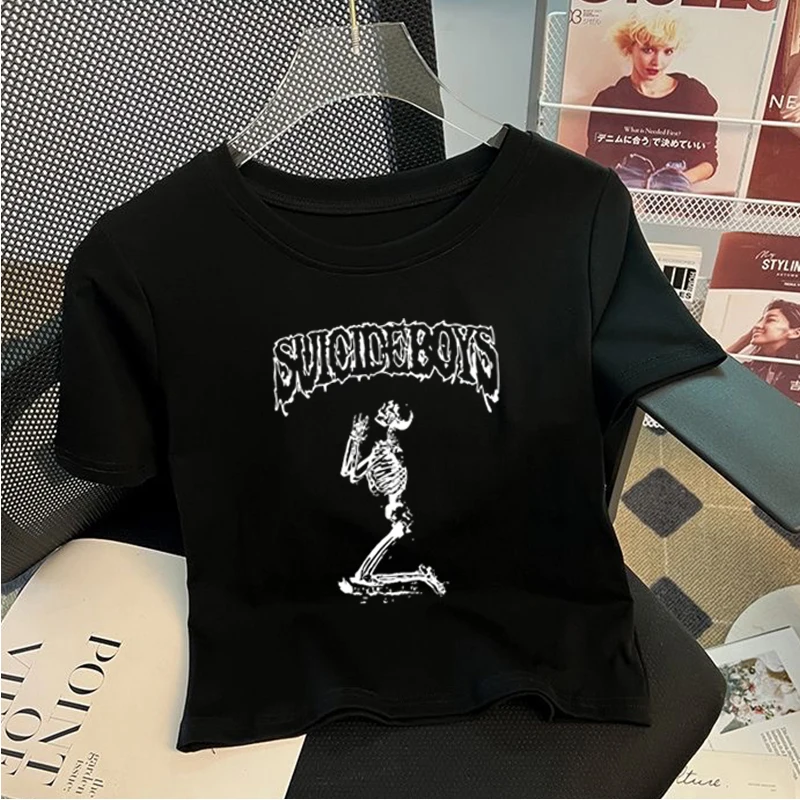 

Suicideboys G59 Peripheral Skeleton Cropped Top Suicideboys Retro T-Shirt Concert Top Gothic Harajuku Streetwear Gift for Fans