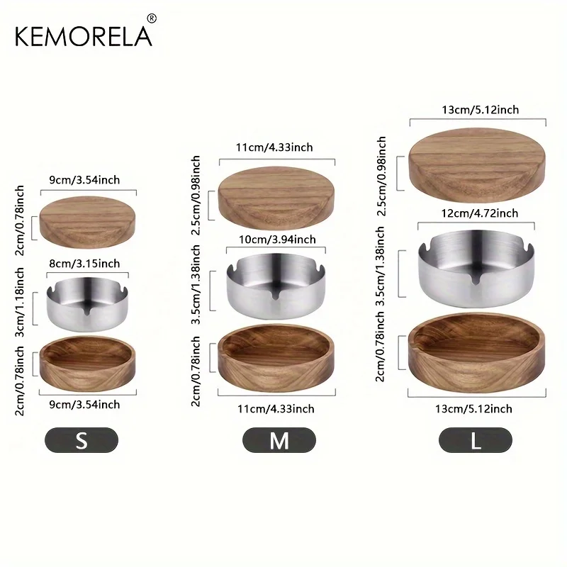 Acacia Wood Desktop Ashtray With Lid Stainless Steel Windproof Ash Tray For Bar Office Home Decoration Smoking Accessories stainless steel ashtray,metal ashtray,wood ashtray