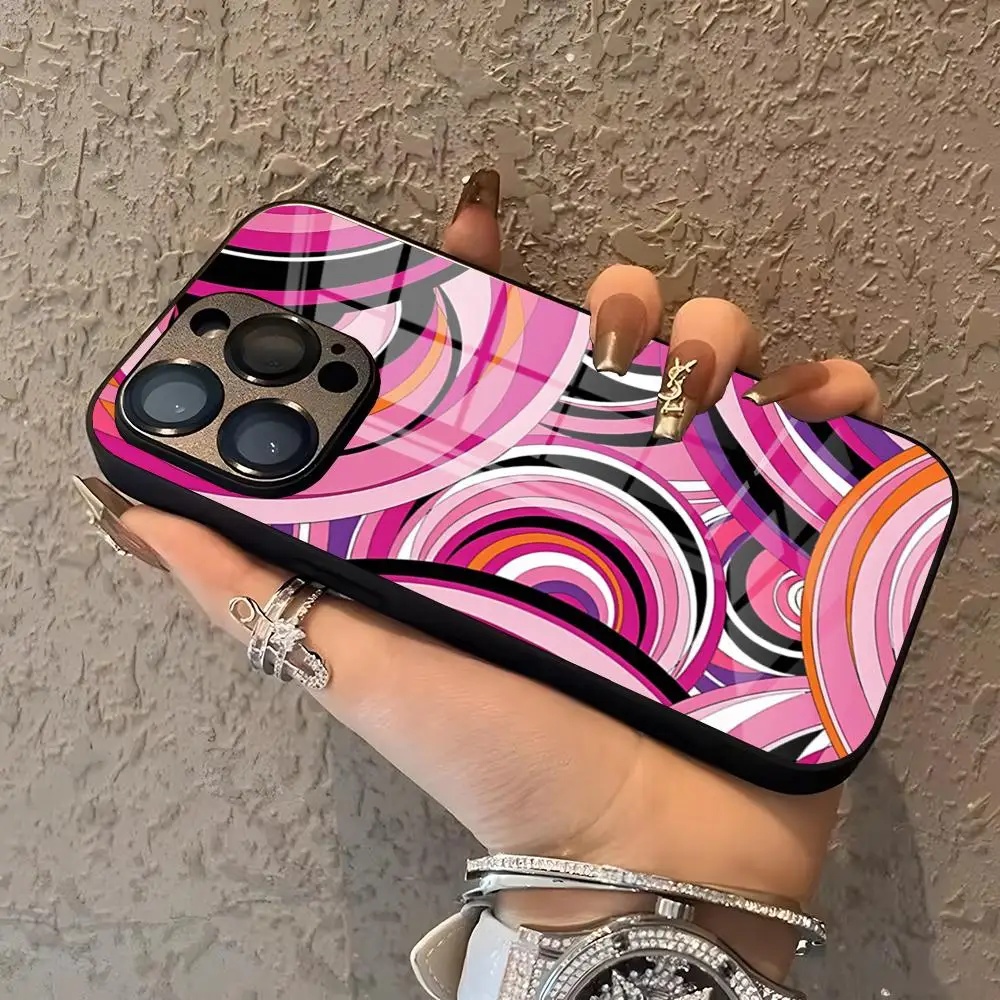 Luxurious Glass Phone Case with Emilio Pucci Design Pattern