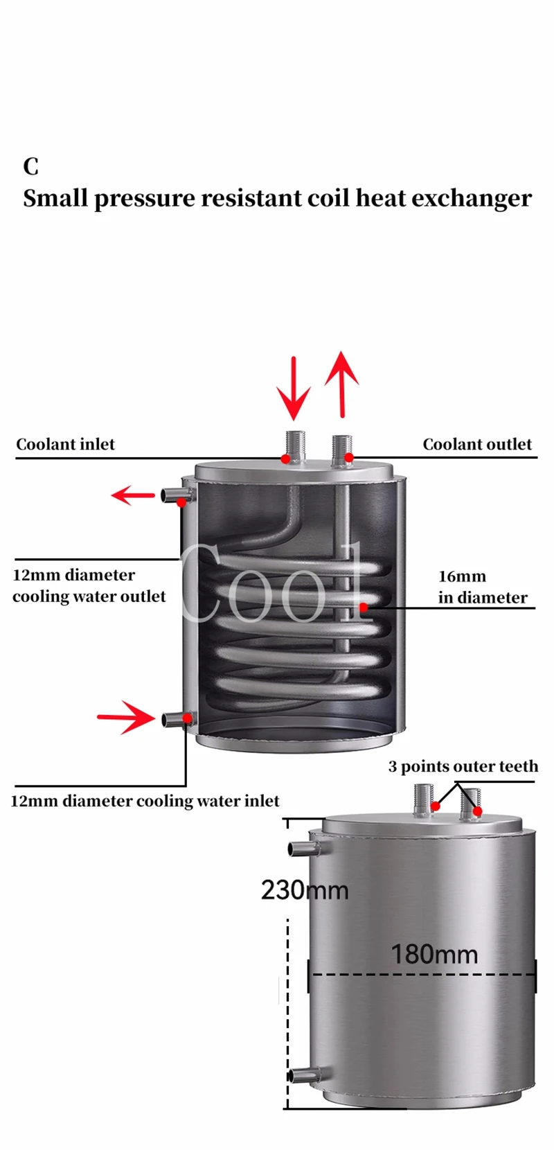 AC Air Conditioning Evaporator Air Conditioning Condenser 180 Coil Condenser Heat Exchanger 180 Tube Cold And Hot Water Distillation Brewing Equipment Condensation 304 Stainless Steel