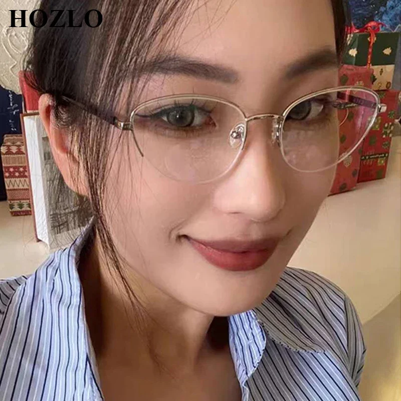 

New Fashion Women Semi Rim Cat Eye Anti Blue Light Myopia Glasses Europe America Luxury Ladies Girls Nearsighted Spectacles 0~-6