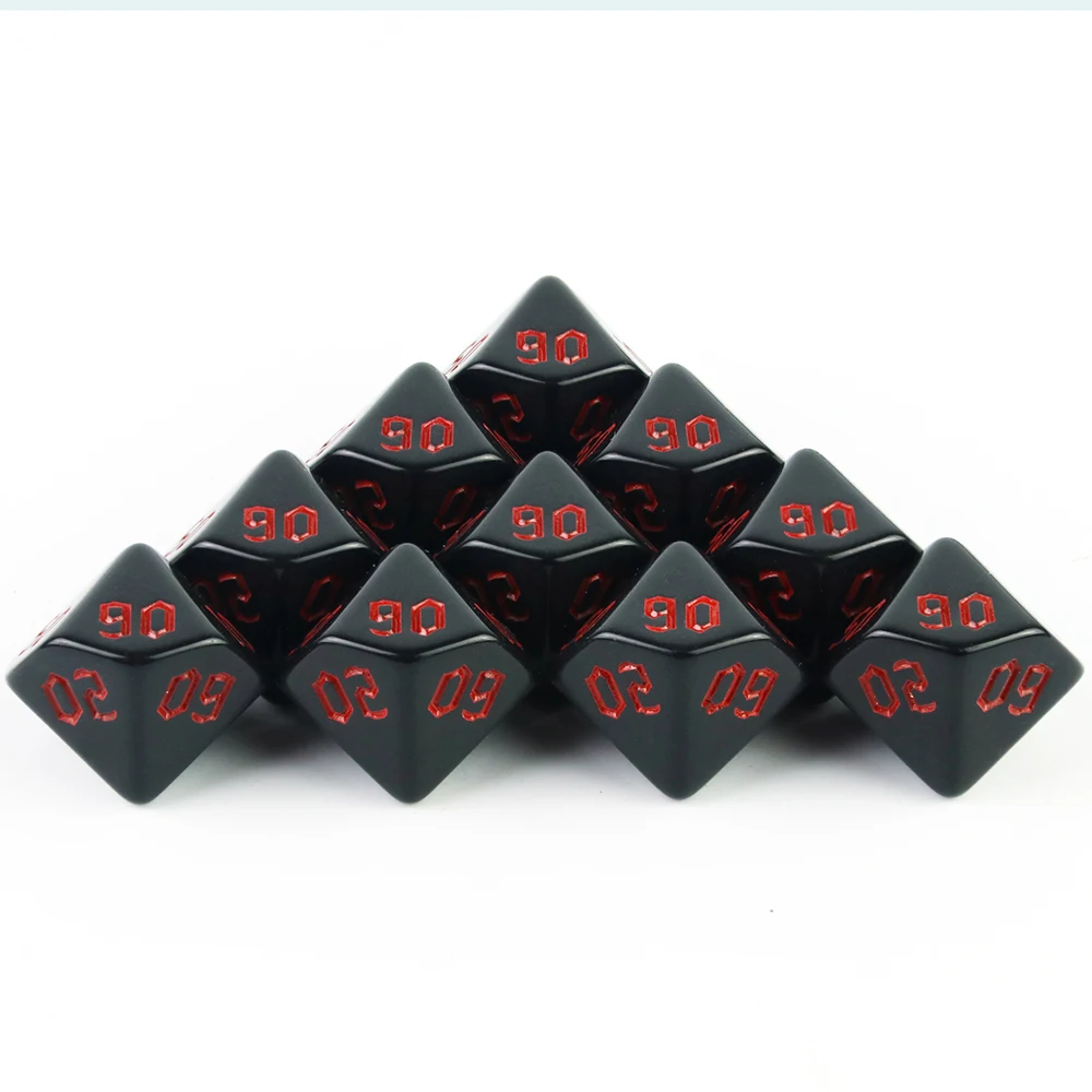 10pcs D00 Dice Black Polyhedral Digital Dice for D&D Games DND RPG 10 Sided