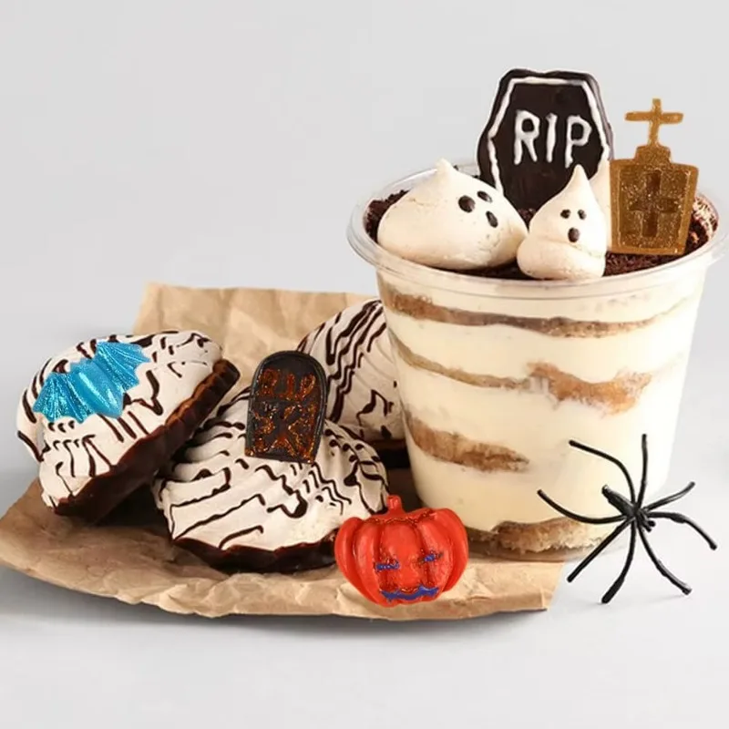 Halloween Non-Stick Silicone Baking Molds for DIY Fondant Chocolate Candy Cupcakes with Ghost Pumpkin Skull Witch Hat Designs