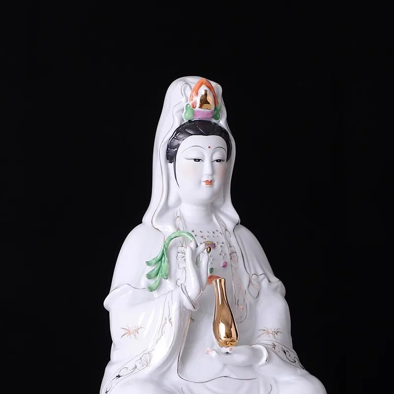 White Porcelain Guanyin Statue - South Sea Avalokiteshvara Bodhisattva with Lotus & Vase, Elegant Buddhist Altar Decor Figurine