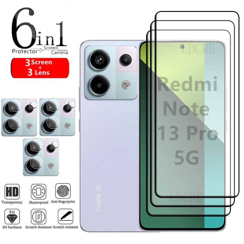 

6in1 Cover Glass For Xiaomi Redmi Note 13 Pro 5G Glass Redmi Note 13 Pro Glass 9H Screen Protector Redmi Note 13 Pro Lens Glass