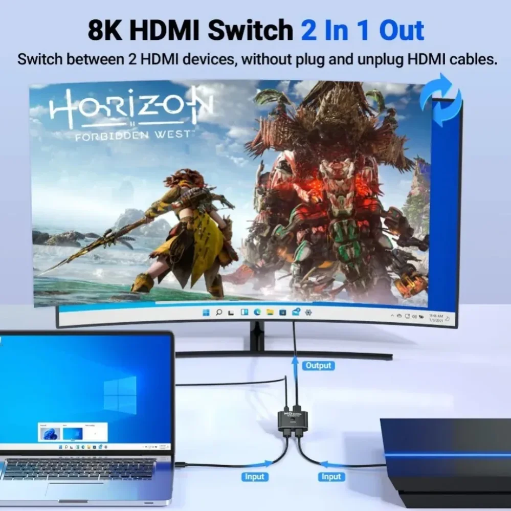 Фото 2 порта двунаправленный HDMI-совместимый высокоскоростной видеопереключатель 8K 60 Гц HDMI сплиттер 2 в 1 выход HDMI Переключатель 1x 2/2x1 адаптер концентратора №2