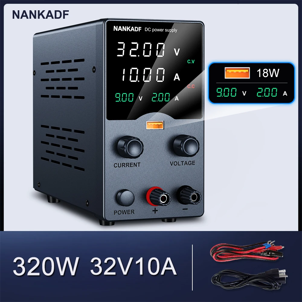 NANKADF แหล่งจ่ายไฟ DC, 0-30V 0-5A 0-10A ความแม่นยําสูงจอแสดงผล LED 4 หลัก, พอร์ต USB 5V/2A, การปรับตัวเข้ารหัส N-GA3010H 1