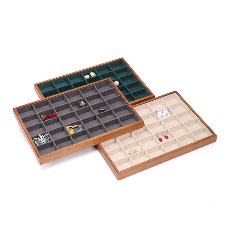 Jewelry Showcase Tray Solid Wood Ring Earrings Storage Boxes Necklace Bracelet Separators Display Organizer Tray for Jeweler