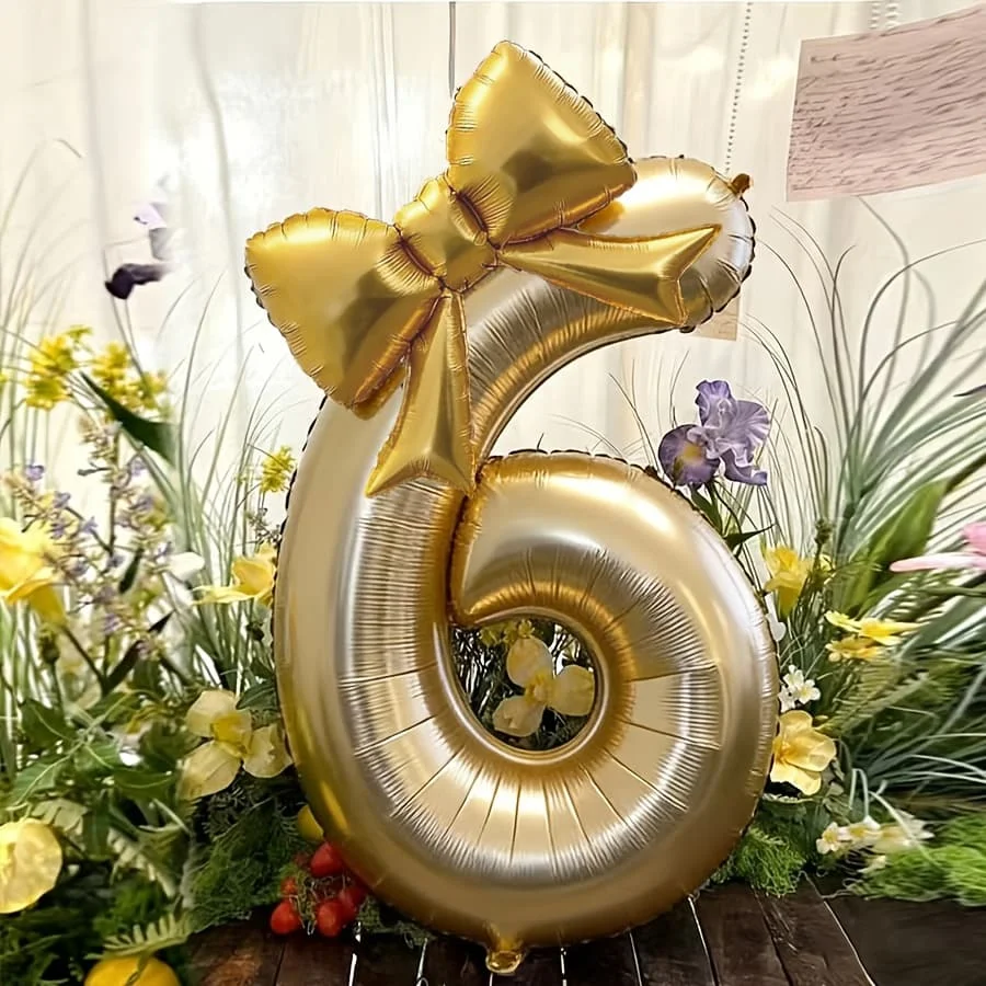 40 Zoll Weiß-Gold Digitalballon mit Schleife, Verwendbar zur Dekoration von Geburtstagsfeiern, Jubiläen und Festlicher Atmosphäre