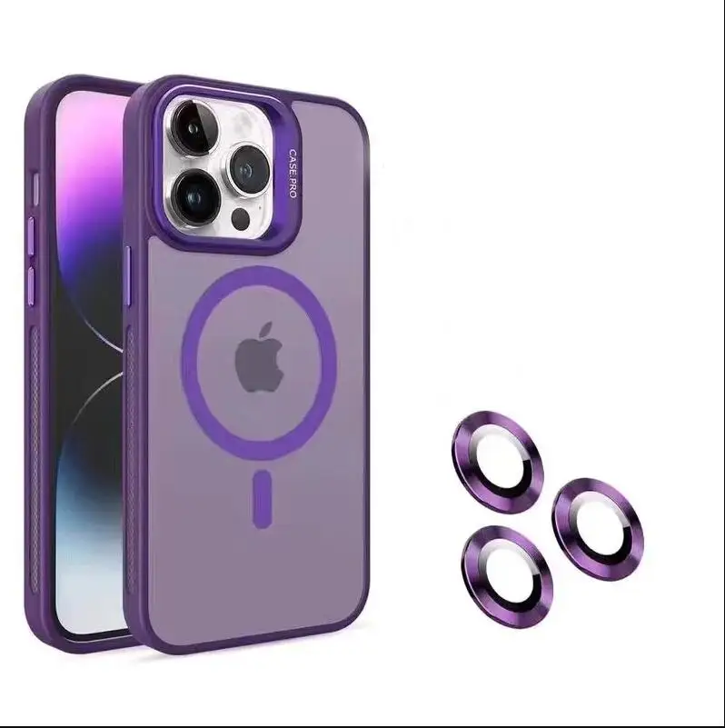 thumbnail image 1 of Lens Metal Ring Stand Magsafe Magnetic Phone Case For iPhone 15 12 13 14 11 Pro Max Plus Camera Glass Protection Soft Cover, 1 of 5