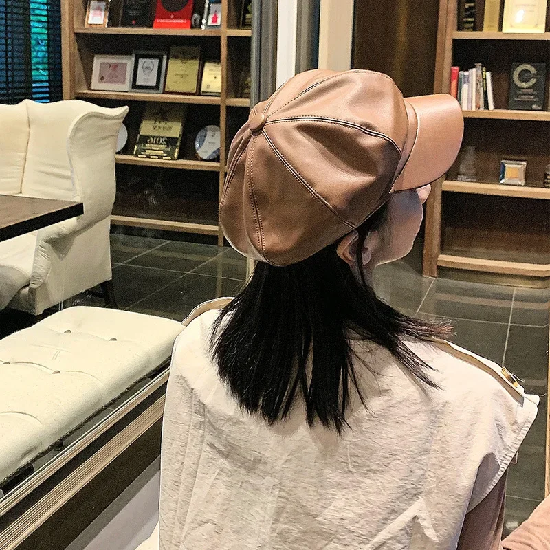 Oohmy PU Leather Newsboy Caps for Women, Cabbie Painter Hat, Gatsby Ivy Beret, Girls, Ladies Cap, Vintage, Classic, 8 Panels