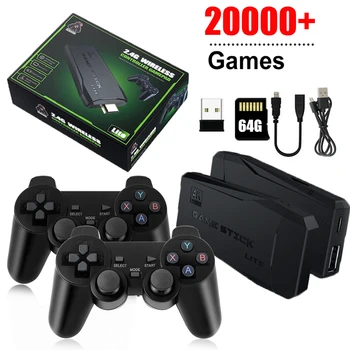 Console per videogiochi Più 20000 giochi integrati Lettore di giochi portatile retrò 64G 4K TV Game Stick Controller wireless 2.4G Gamepad 1