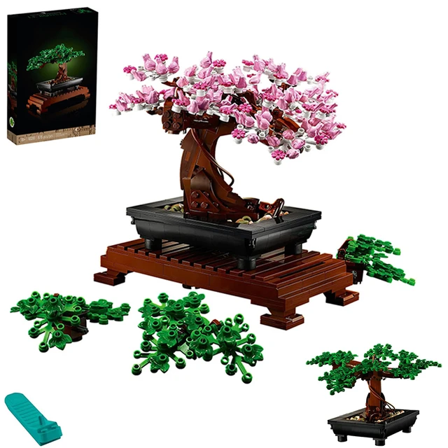 MOC-Plantes en pot Bonsaï, arbre de décoration, kit de blocs de construction,  fleur, briques d