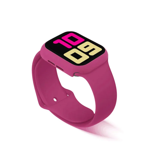 Strap+Glass+Case for Apple Watch Band 44mm 40mm iWatch band 42mm 38mm silicone bumper+bracelet for apple watch series 4 3 5 SE 6 20Magenta