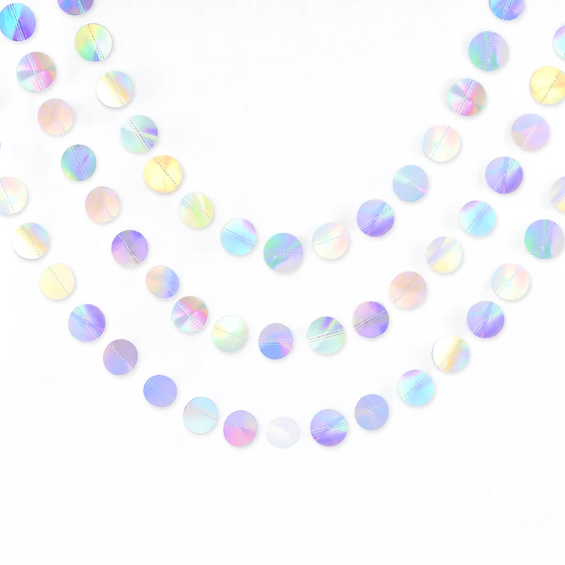 Laser Silver Iridescent Round Star Moon Triangle Paper Garlands Banner For Wedding Happy Birthday Festival Party Hanging Decor