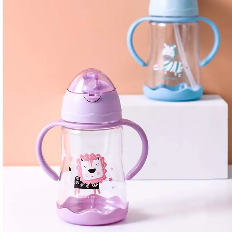 420/500ml Cute Cartoon Animal Print Baby Drink Cup With Straw Baby Feeding Cups Children Outdoor Drinking Bottle