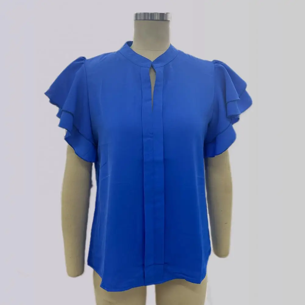 

Женская воздухопроницаемая блузка с V-образным вырезом и оборками