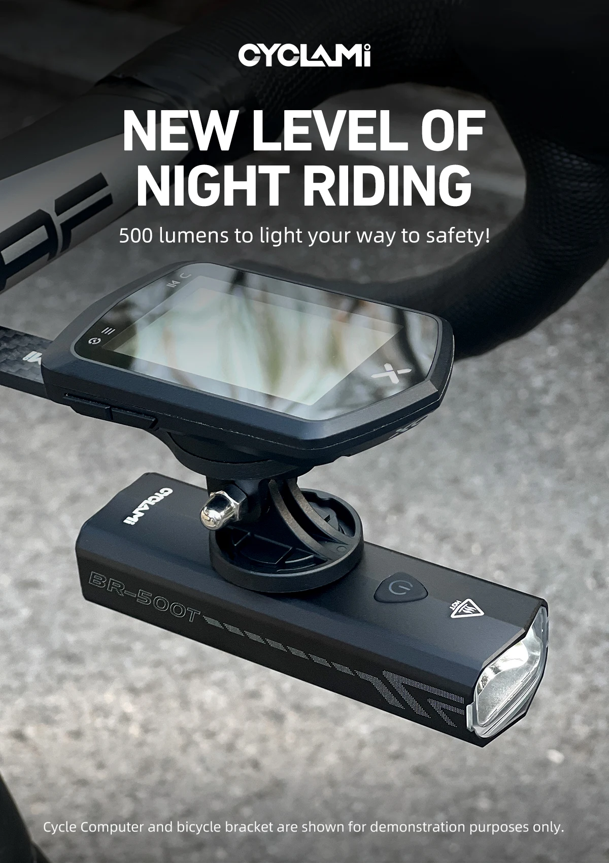 Vista frontal da Luz Frontal para Bicicleta CYCLAMI