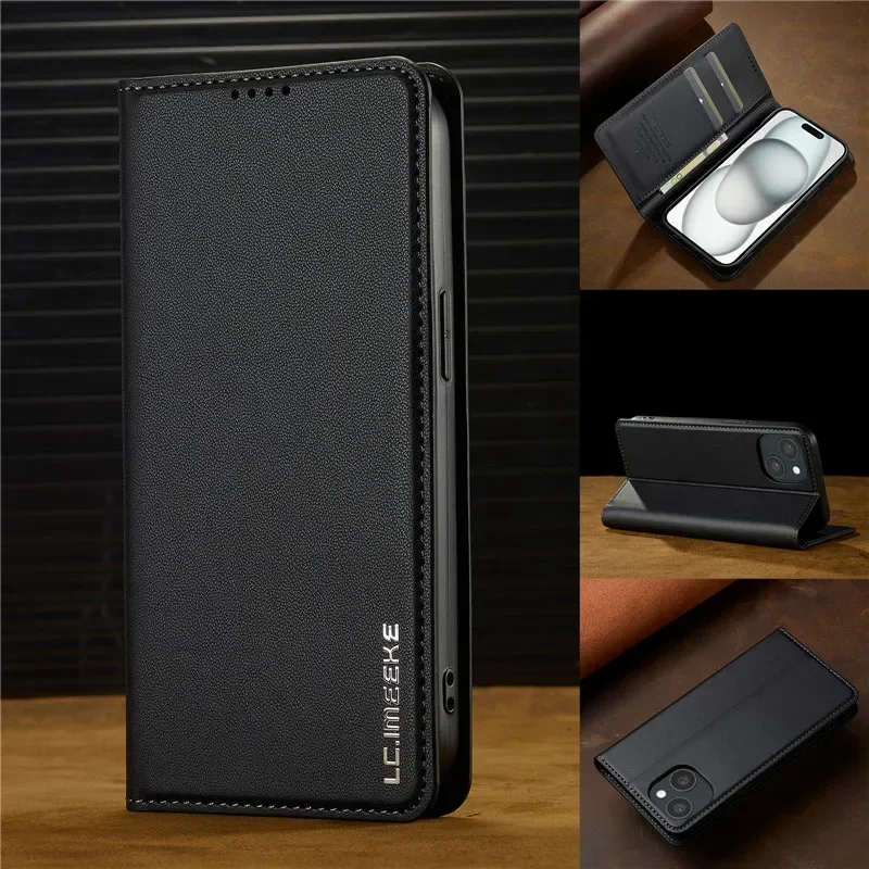 Luxury Magnetic Leather Wallet Card Slot Phone Case with Flip Stand Cover Coque