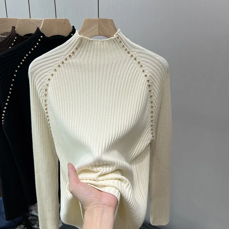 

Autumn Half High Collar Long Sleeve Sweaters Women Winter Office-lady Pullover Casual Slim Clothes Pullovers New Knitwears 29473