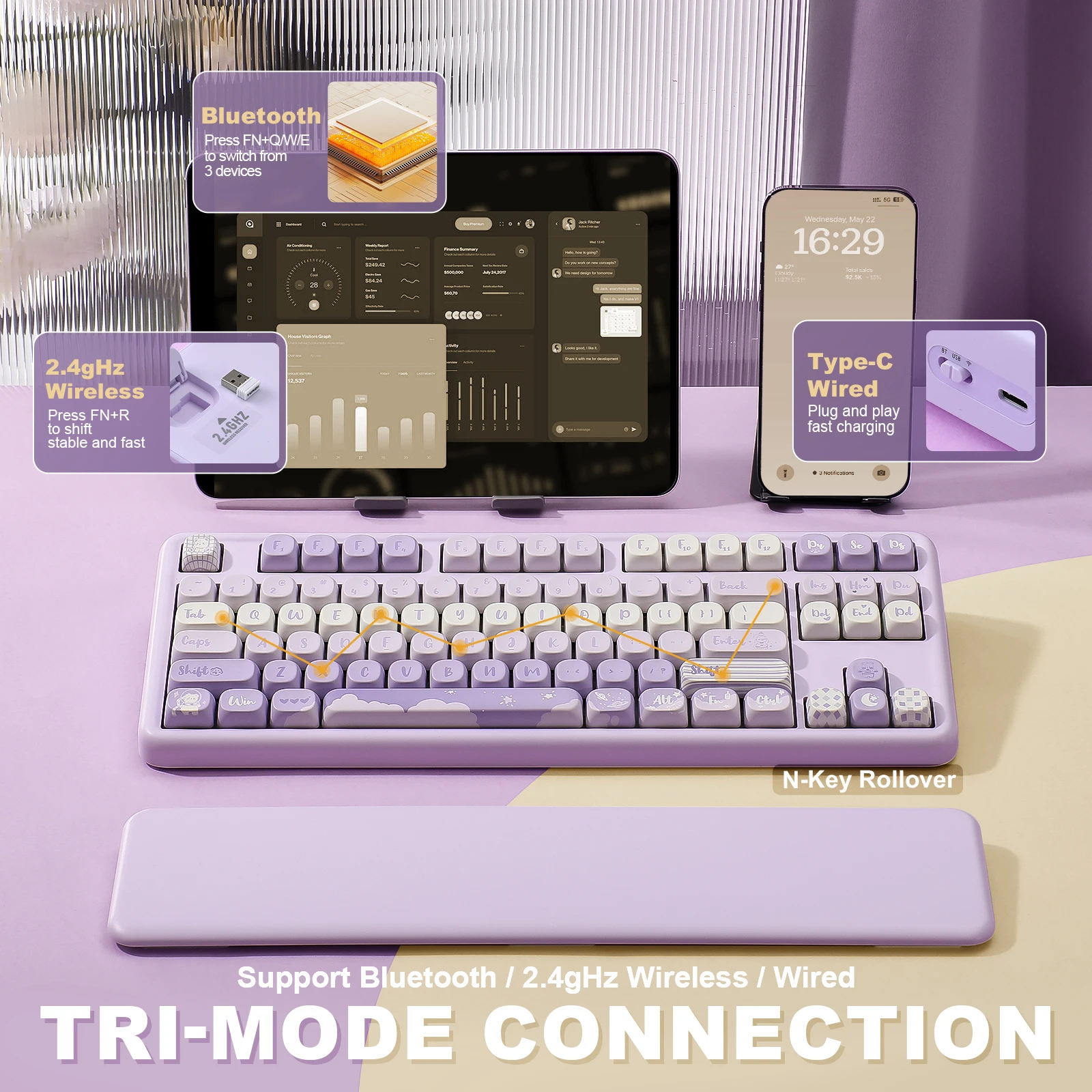 YUNZII B87 Bear メカニカルワイヤレスキーボード、QMK/VIA ゲーミング