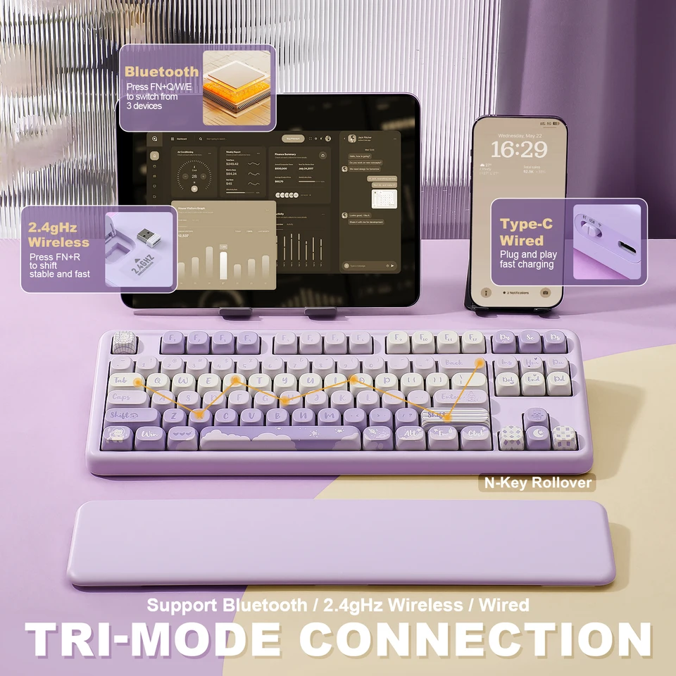 YUNZII B87 Bear Mechanical Wireless Keyboard, QMK/VIA Gaming