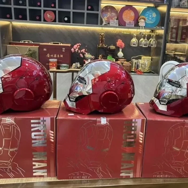 핫 마블 다리미 맨 오토킹 1/1 Mk5 헬멧, 원격 및 음성 제어, 다리미 맨 자동 헬멧 마스크, LED 조명, 소년 선물