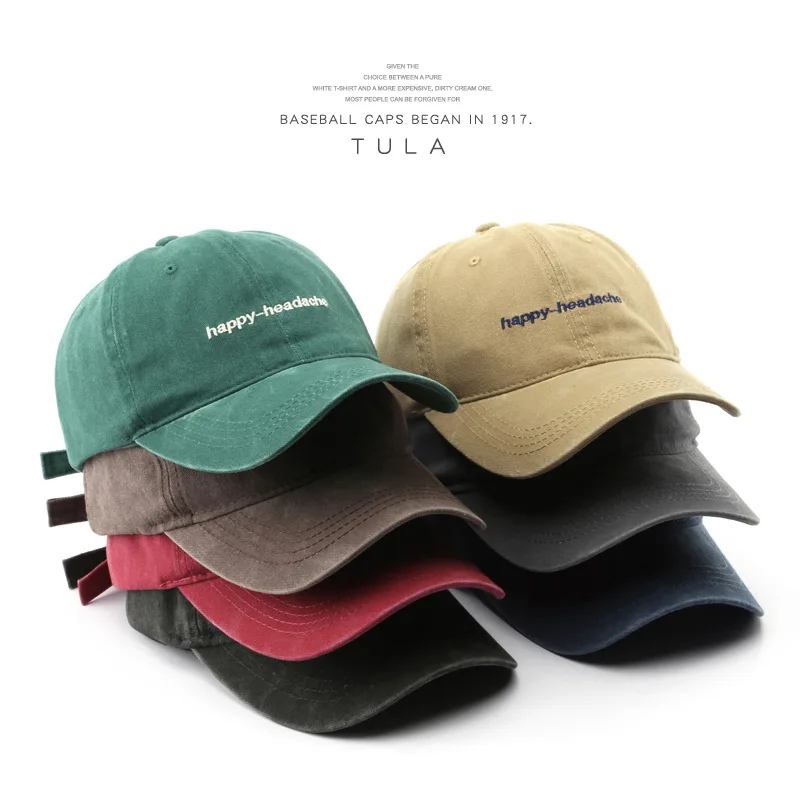 

New Cotton Washed Cotton Baseball Cap for Women Men Happy-headache Letter Embroidery Sun Hats Unisex Casual Snapback Hat Gorra