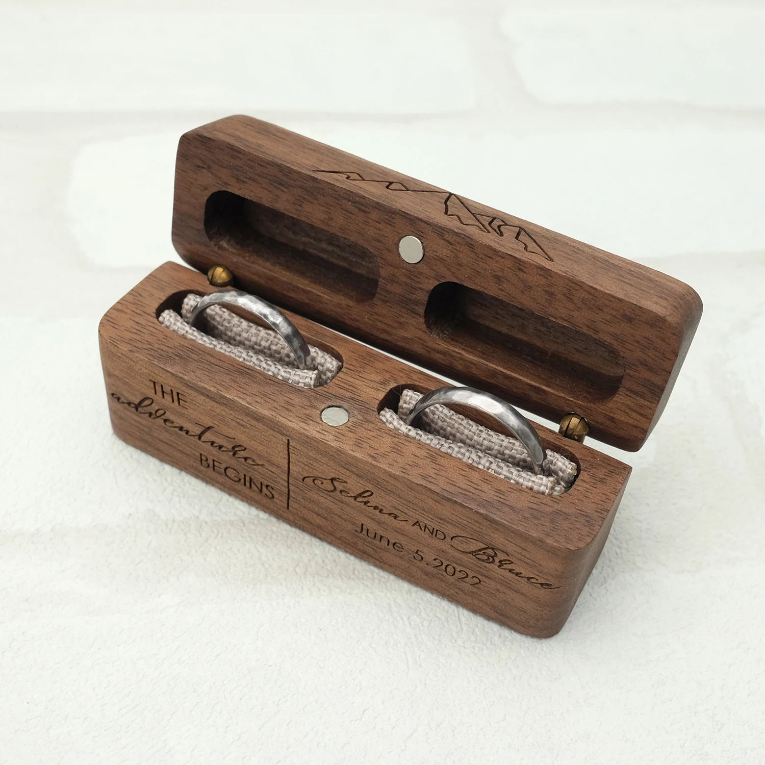 

Personalized Wedding Ring Bearer Box, Customized Wood Rings Holder, Engraved Name, Date, Engagement, Anniversary Gift