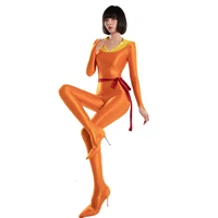 Women Oil Glossy Spandex Elastic Long Sleeve Diving Swimwear Sports Sets Bare Shoulders Jumpsuits Bodysuits Catsuits Party Club - Image 4