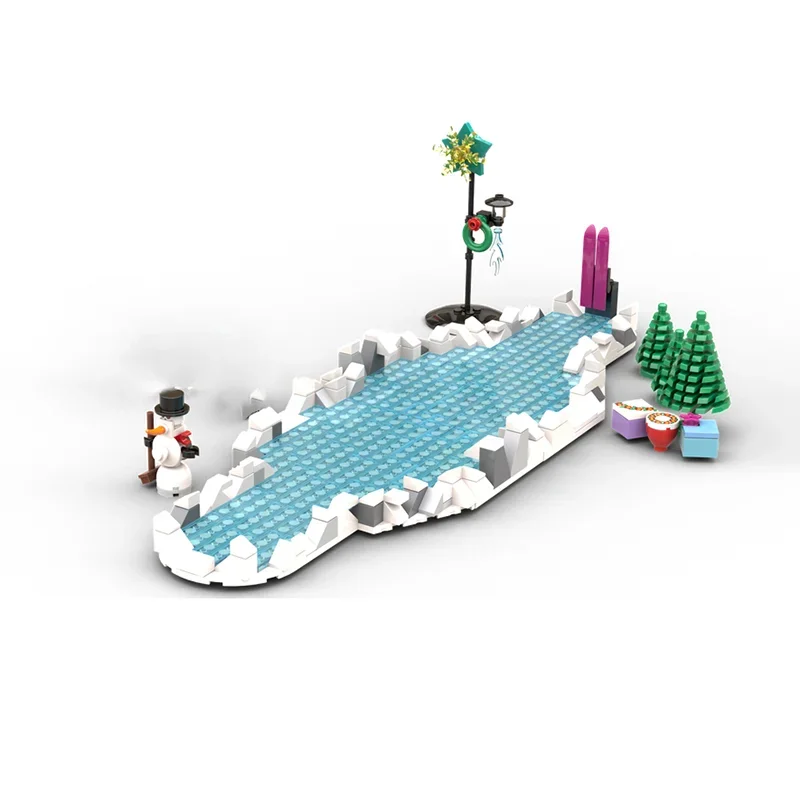 도시 스트리트 뷰 Moc 빌딩 벽돌 겨울 아이스 스케이트 링크 모델 기술 블록 선물 크리스마스 장난감 DIY 조립 세트