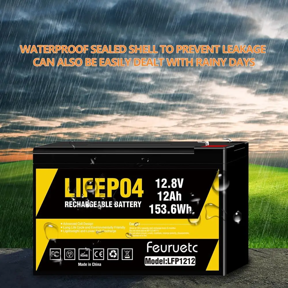12V 12Ah LiFePO4 Lithium Battery, 3000+ Cycles Rechargeable Lithium Battery， Built-in BMS, Perfect for Ride on Toys, Small UPS