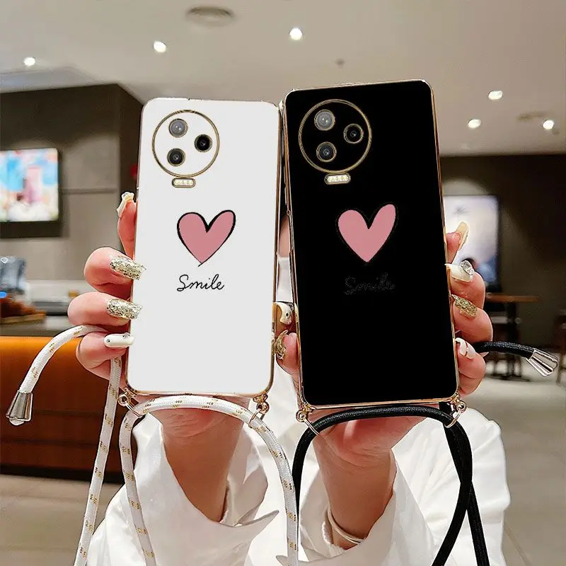 

A Pink Heart Crossbody Lanyard Silicone Phone Case For Infinix Note 12pro 12 11Pro 10Pro 10 Hot 11S 12 10 Play 10S 10 Lite Cover