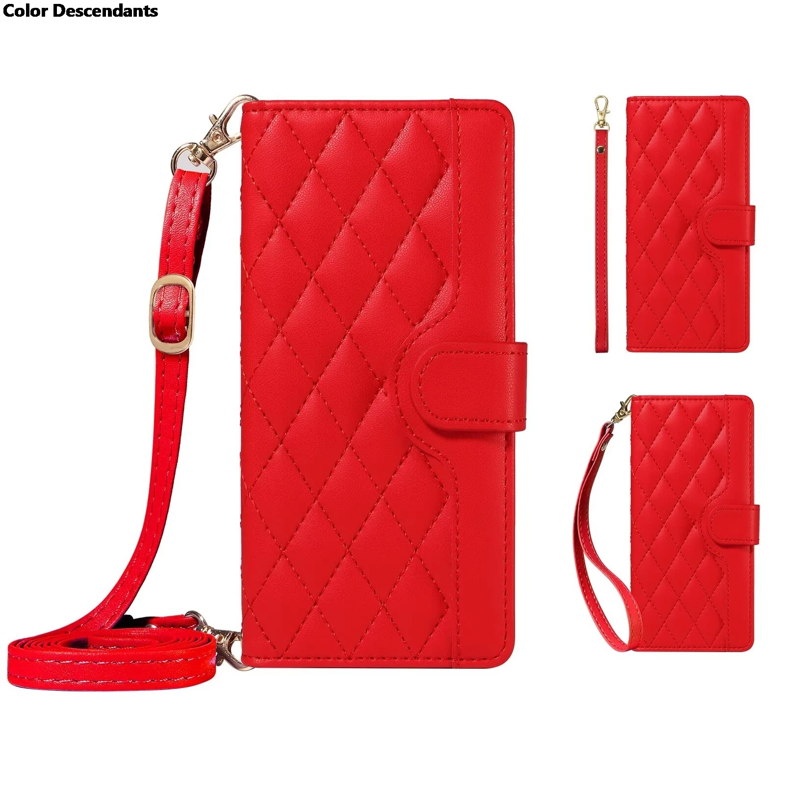 Leather Wallet Card Phone Case with Lanyard - Crossbody Purse Flip Cover