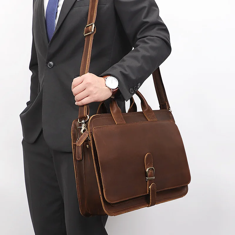 

Retro Laptop Briefcase Bag Genuine Leather Handbags Casual 16 inch Bag Daily Working Tote Bags Men Male Bag For Document
