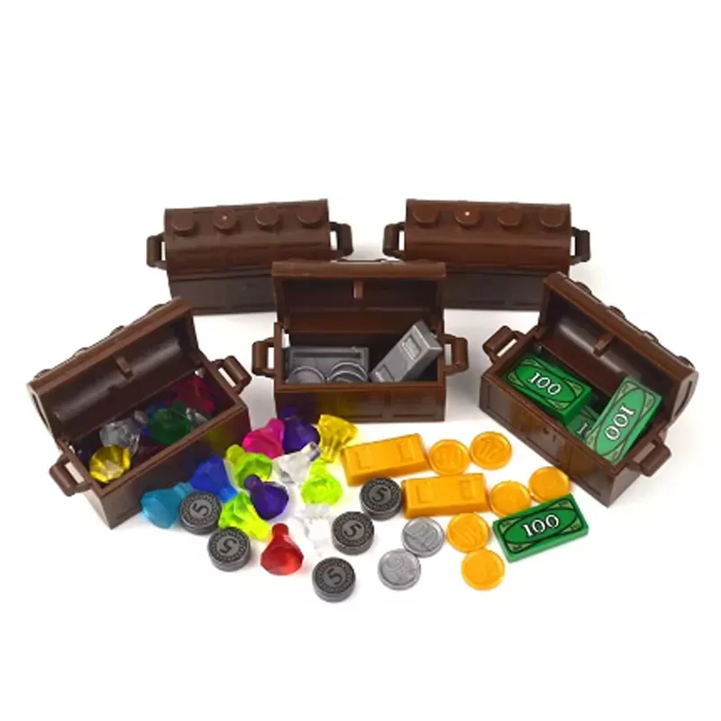 Building blocks treasure chests diamonds gold silver ores dollars coins toys gifts