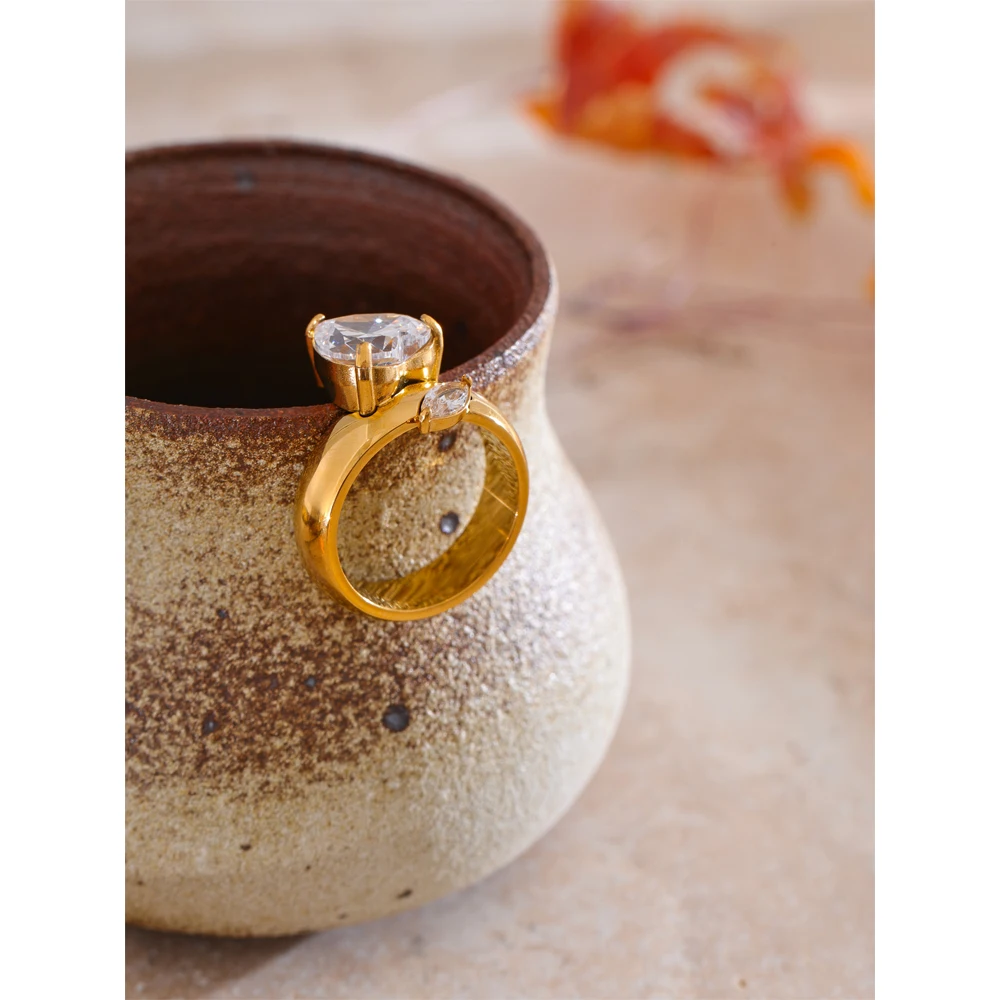 Yhpup Ring Size 678 18K Golden PVD Plated Cubic Zirconia for Women